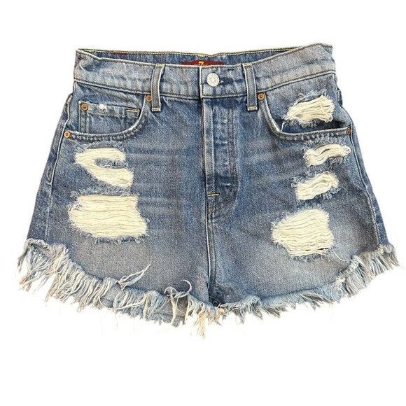 7 for All Man Kind Womens Cut-Off Jeans Shorts Size 25 Raw Hem Frayed Distressed - Picture 6 of 16